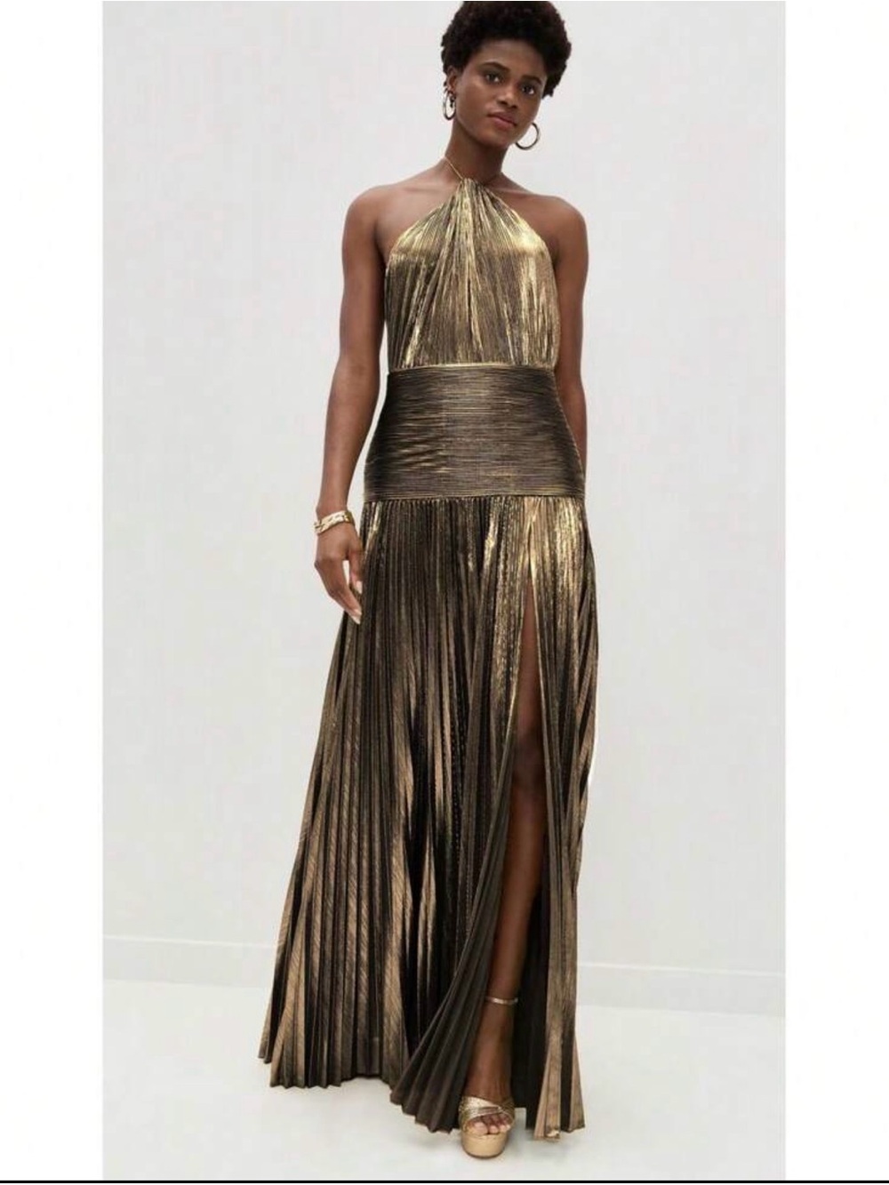 REVOLVE Gold Metallic Halter Maxi Dress